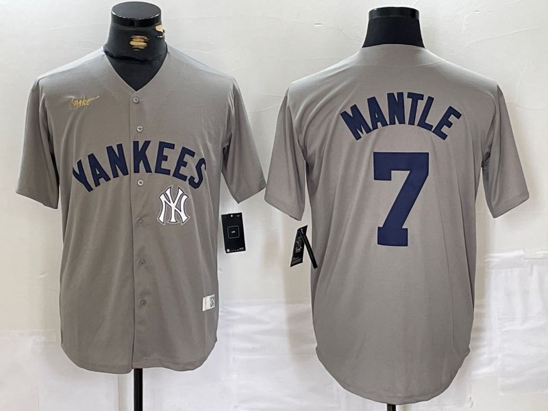 Men New York Yankees #7 Mantle Grey Throwback Nike Game 2024 MLB Jersey style 12